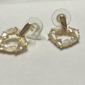 Dangle Hearts with Pearl and Rhinestones, Stud Back, Gold Tone, Nickel Free